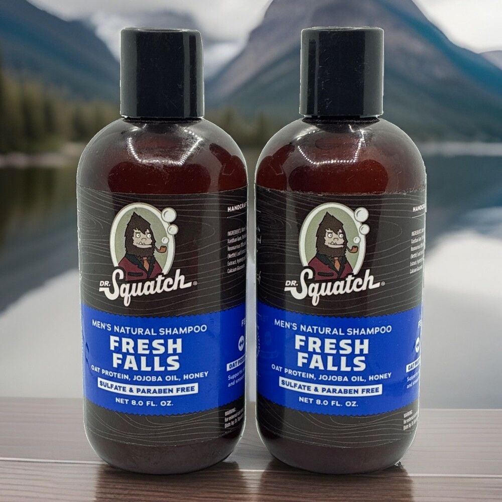 2 Bottles Dr Squatch FRESH FALLS Mens Natural Shampoo Oat Protein Jojoba & Honey